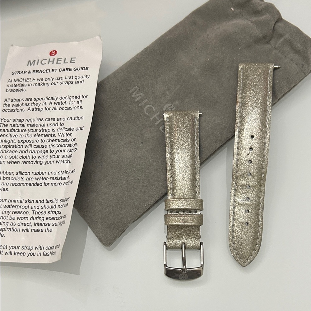 Michele Metallic Silver Watch Strap size 18 Geniune Leather